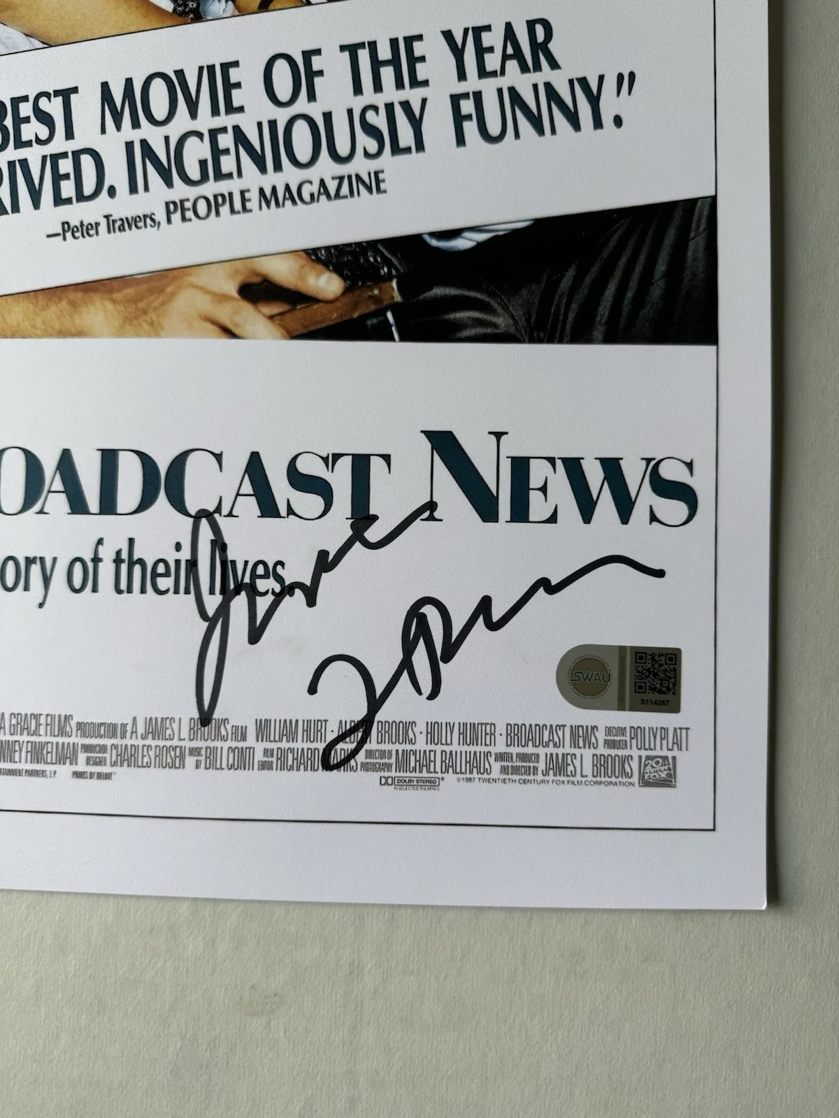 JAMES L. BROOKS SIGNED BROADCAST NEWS 11X17 MOVIE POSTER SWAU AUTHENTICATED 11, изображение 2