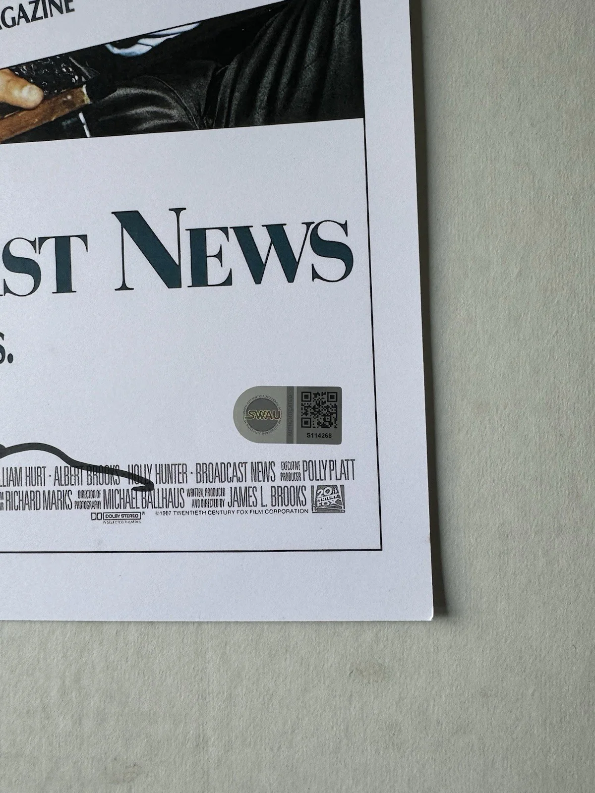 JAMES L. BROOKS SIGNED BROADCAST NEWS 11X17 MOVIE POSTER SWAU AUTHENTICATED 10, изображение 3
