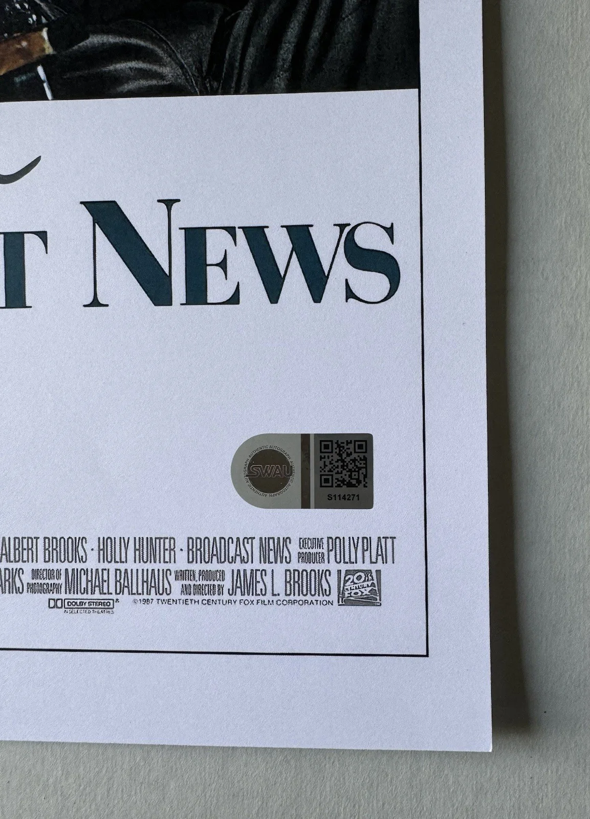 JAMES L. BROOKS SIGNED BROADCAST NEWS 11X17 MOVIE POSTER SWAU AUTHENTICATED 8, изображение 3