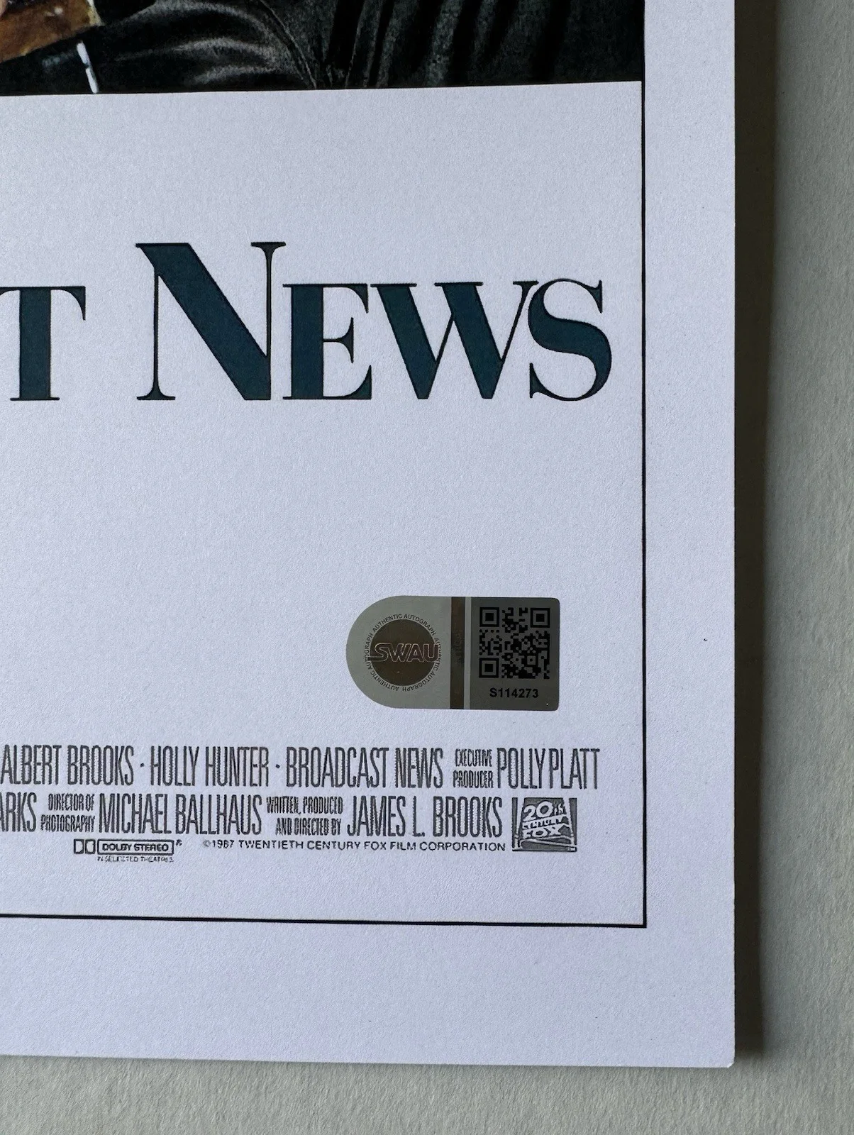 JAMES L. BROOKS SIGNED BROADCAST NEWS 11X17 MOVIE POSTER SWAU AUTHENTICATED 4, изображение 3