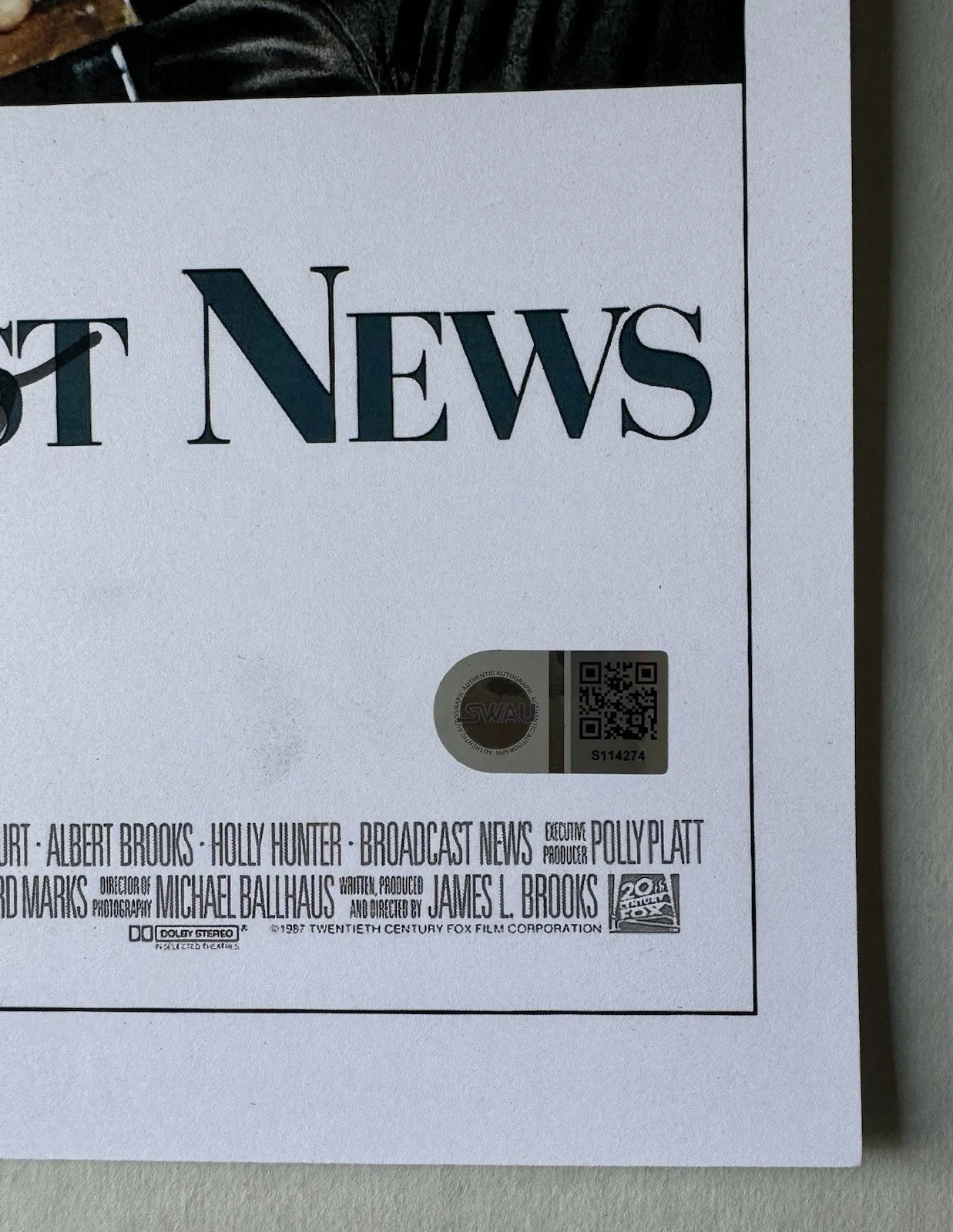 JAMES L. BROOKS SIGNED BROADCAST NEWS 11X17 MOVIE POSTER SWAU AUTHENTICATED 3, изображение 3