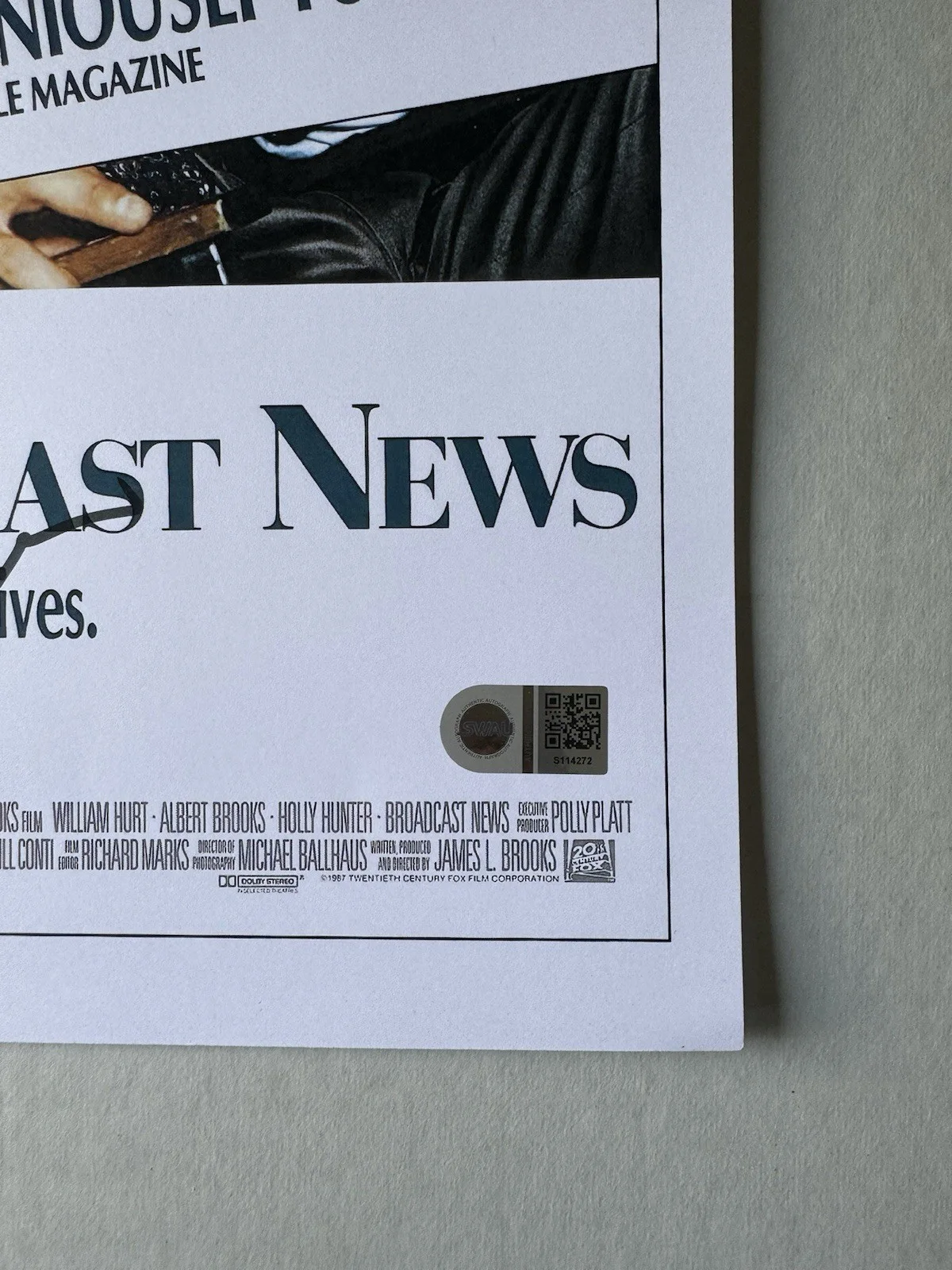 JAMES L. BROOKS SIGNED BROADCAST NEWS 11X17 MOVIE POSTER SWAU AUTHENTICATED 5, изображение 3
