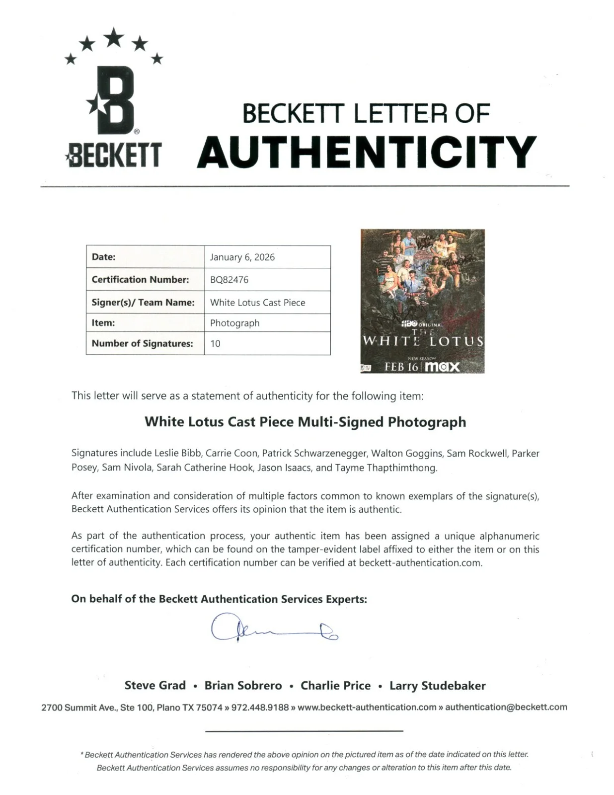 The White Lotus Cast Signed 11x17 Photo Poster Season 3 Isaac, Goggins+8 BAS COA, изображение 2