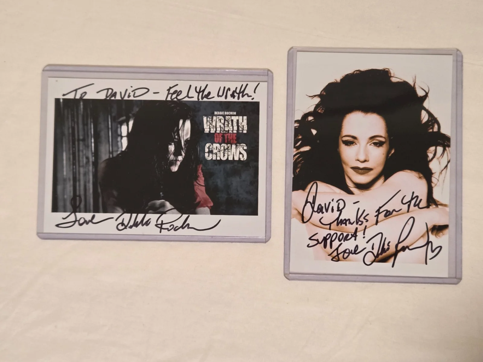 Debbie Rochon — Lot of 2 Debbie Rochon Signed 3.5"x5" photos. Horror. Scream Queen. Autographed.