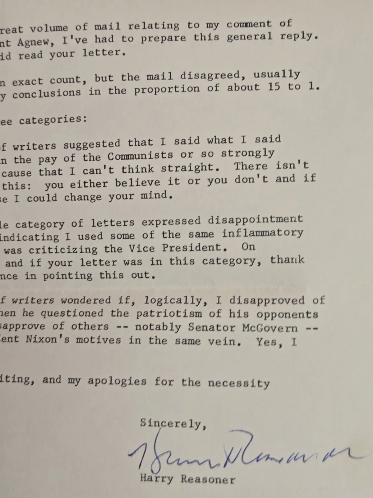 Harry Reasoner — HARRY REASONER Signed Auto Letter CBS News 60 Minutes Founding Host Dated 1972, image 2