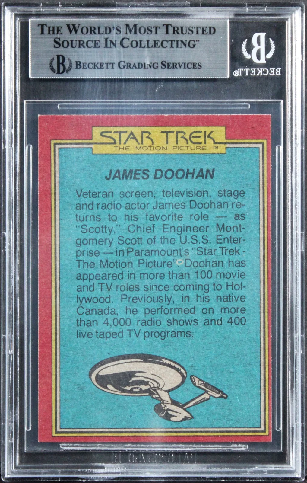 William Shatner — William Shatner Authentic Signed 1979 Star Trek #64 Alien Menace Card BAS Slab, image 2