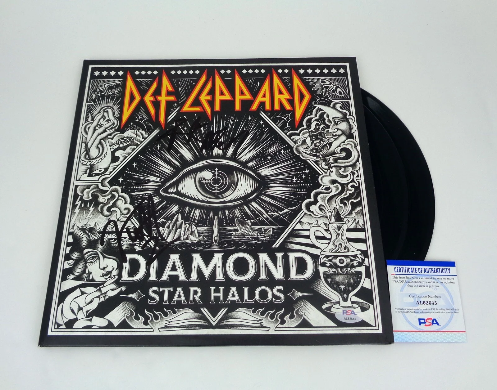 Joe Elliott — Joe Elliott & Rick Allen Signed Def Leppard Diamond Star Halos Vinyl PSA/DNA COA
