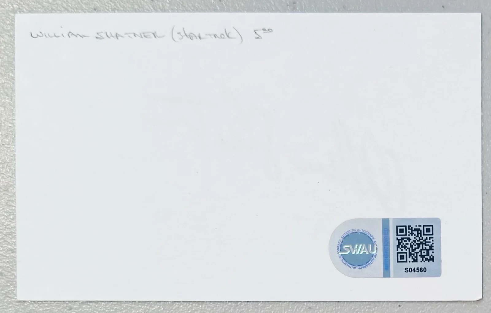 William Shatner Signed Autographed 3x5 Card SWAU Authenticated Star Trek, изображение 2