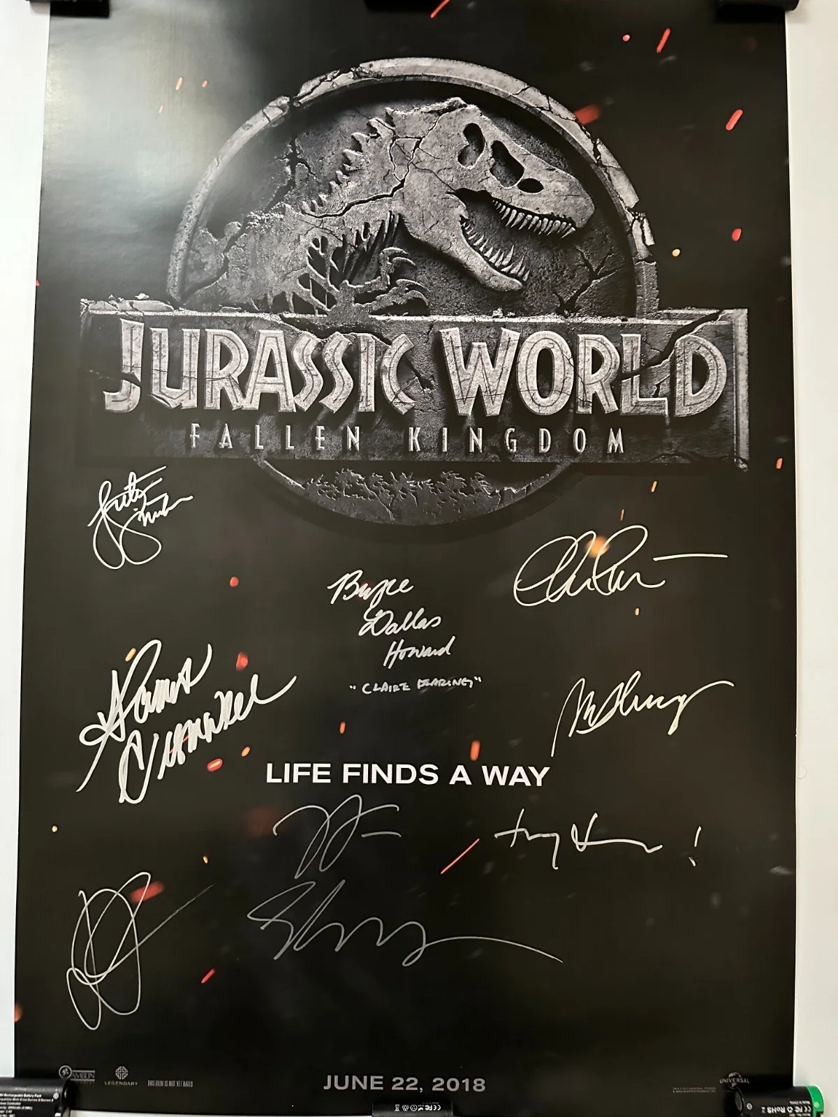 Jeff Goldblum, Bryce Dallas Howard, Toby Jones, Chris Pratt, Dani — Jurassic World Signed Movie Poster with COA / 8 Signatures -Goldblum, BD Wong