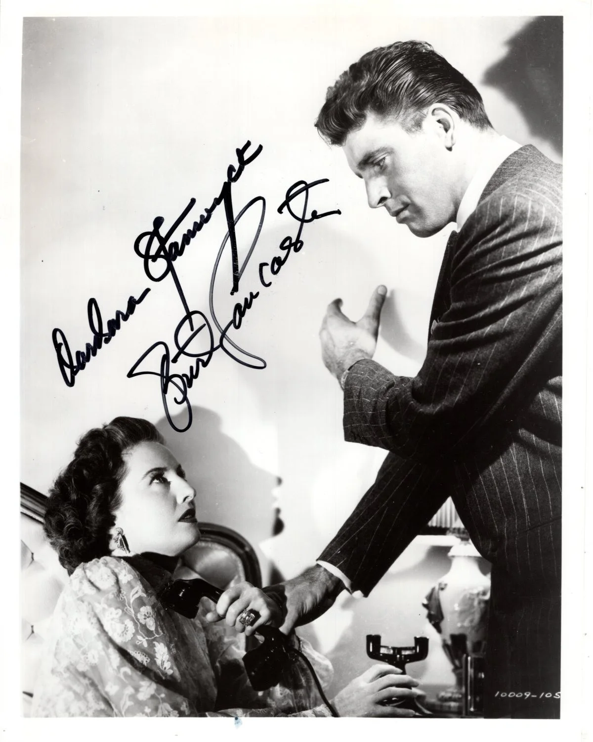 Burt Lancaster and Barbara Stanwyck — BARBARA STANWYCK and BURT LANCASTER signed 8x10 SORRY, WRONG NUMBER photo