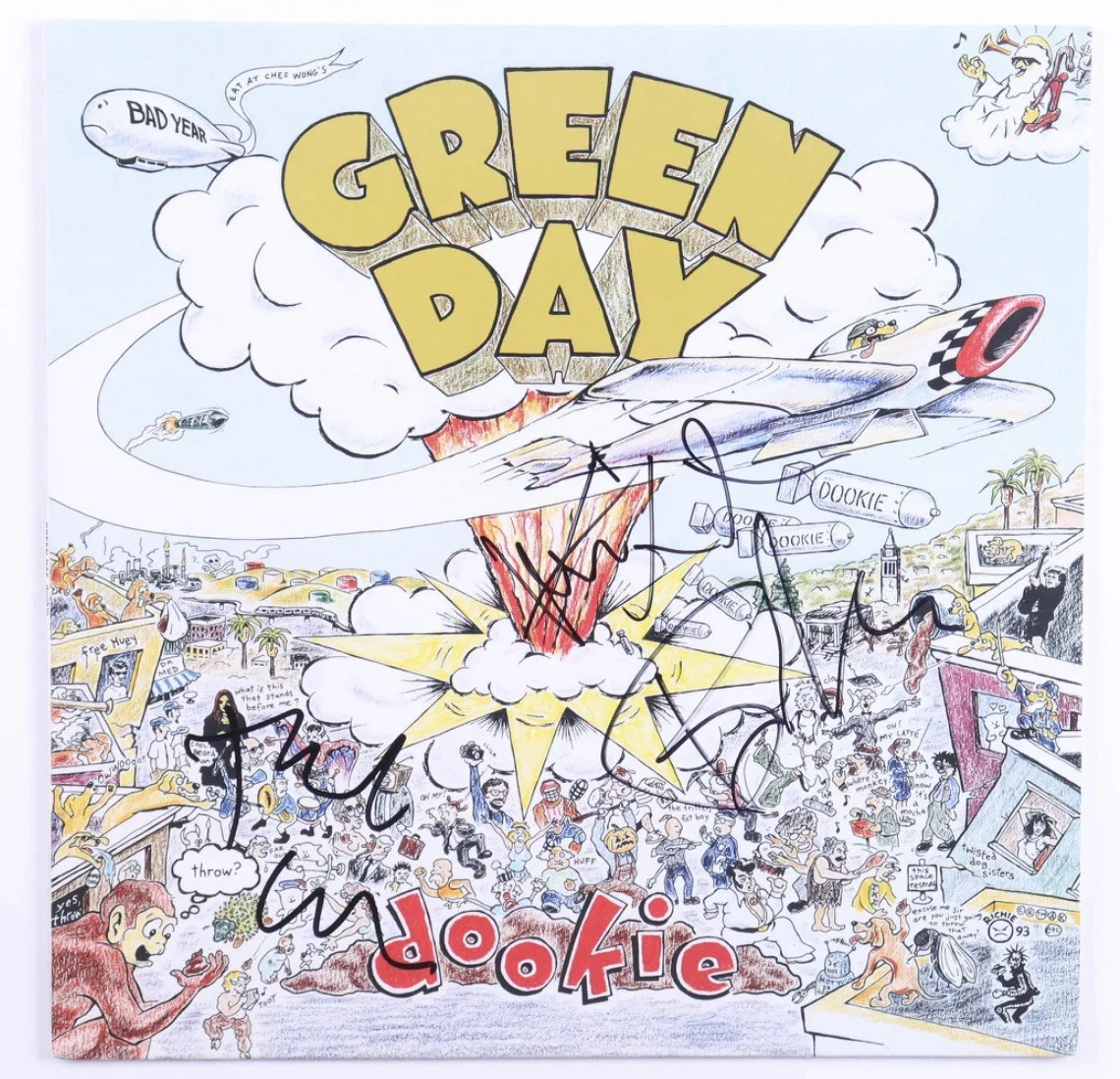 Green Day Band x3 Signed Auto Dookie Album Vinyl LP PSA/DNA LOA Billie Tre Mike, изображение 2