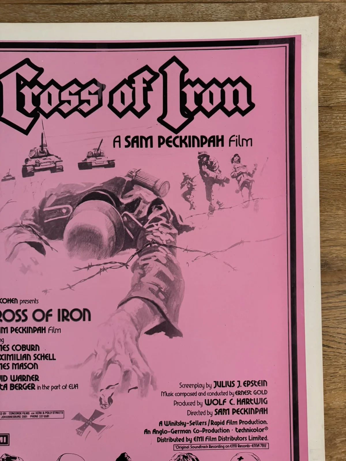 Cross of Iron Original South African movie poster Johannesburg Rare, изображение 3