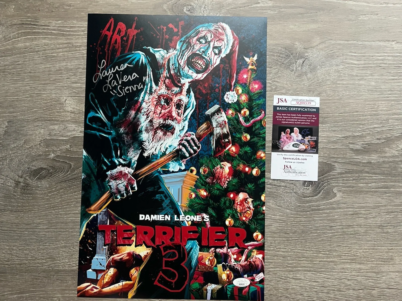 Lauren LaVera — Lauren LaVera Signed Terrifier 3 11x17 Photo JSA COA Sienna Art The Clown Horror