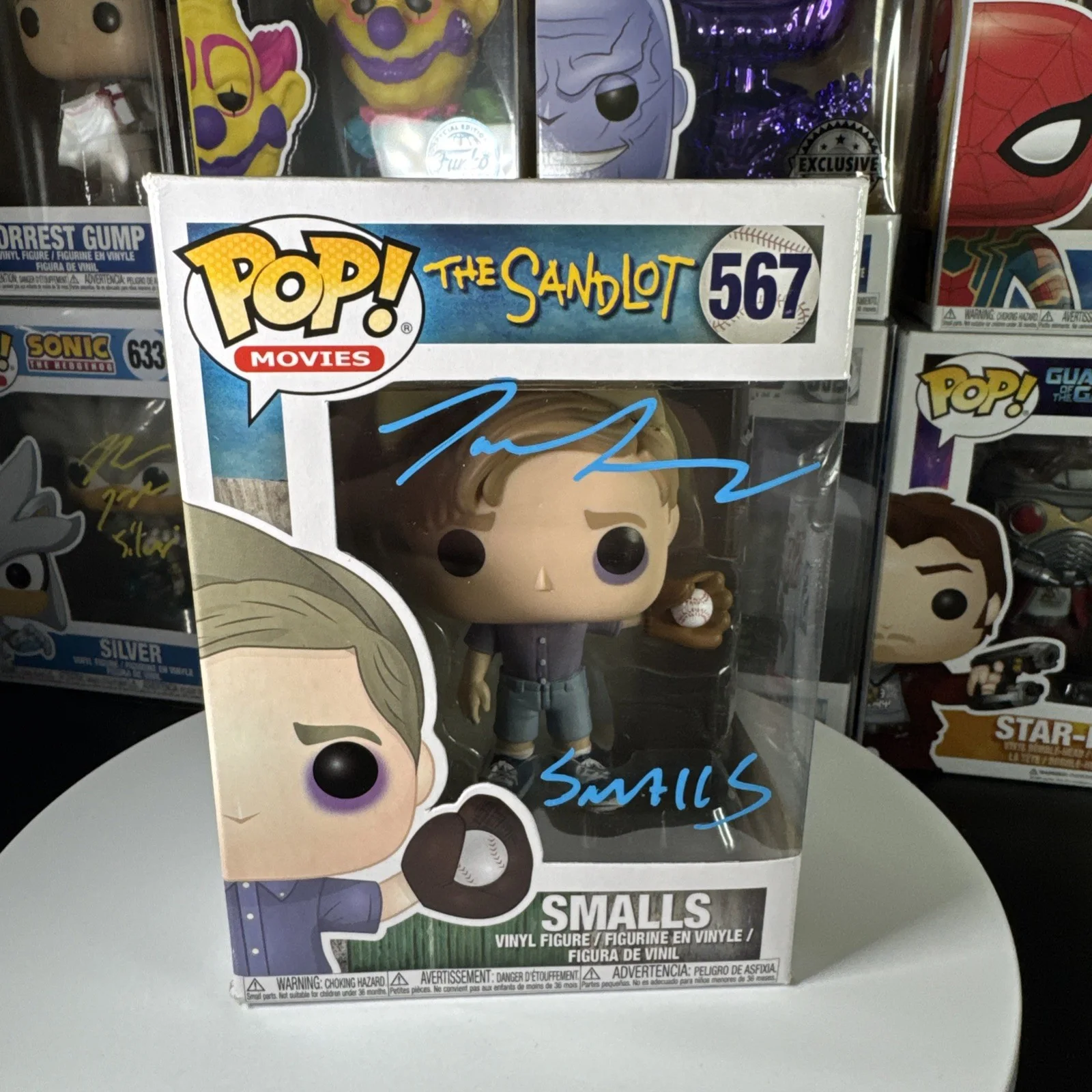 Tom Guiry — Tom Guiry Signed “Smalls” Funko Pop #567 The Sandlot MAB HOLO ONLY DMG BOX LOOK