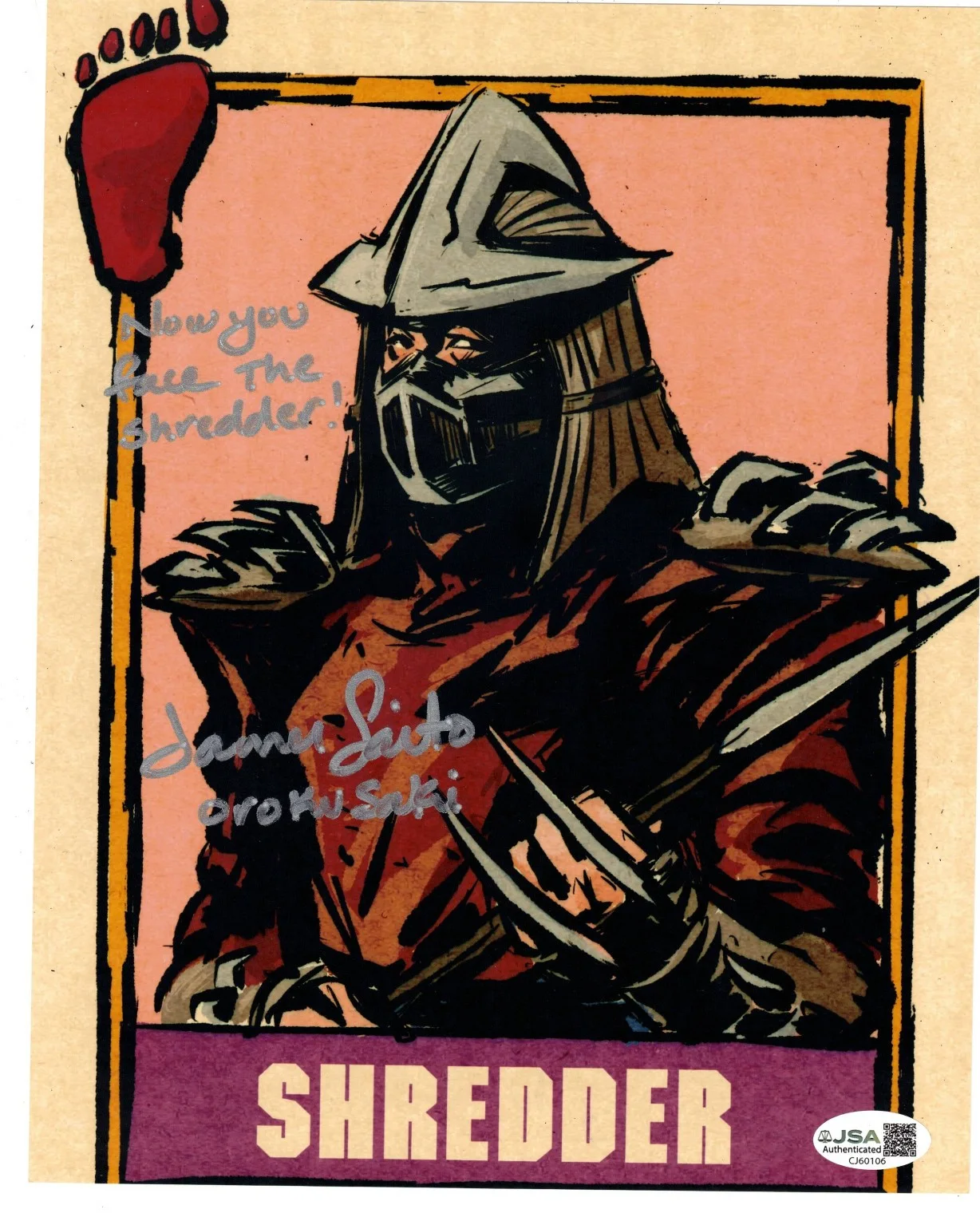 James Saito Signed 8x10 Photo Auto, TMNT 1990, Shredder, Ninja Turtles, JSA COA, изображение 2