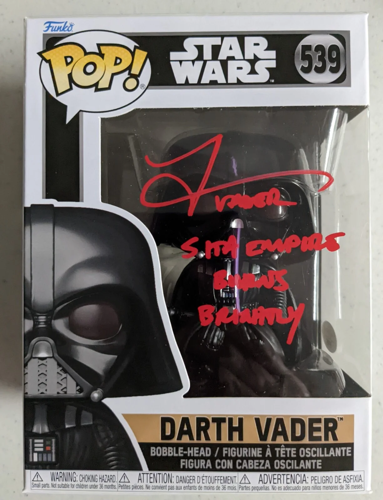 Tom O'Connell — Tom O'CONNELL Signed Darth Vader FUNKO POP Inscription Obi-Wan Kenobi BAS JSA A