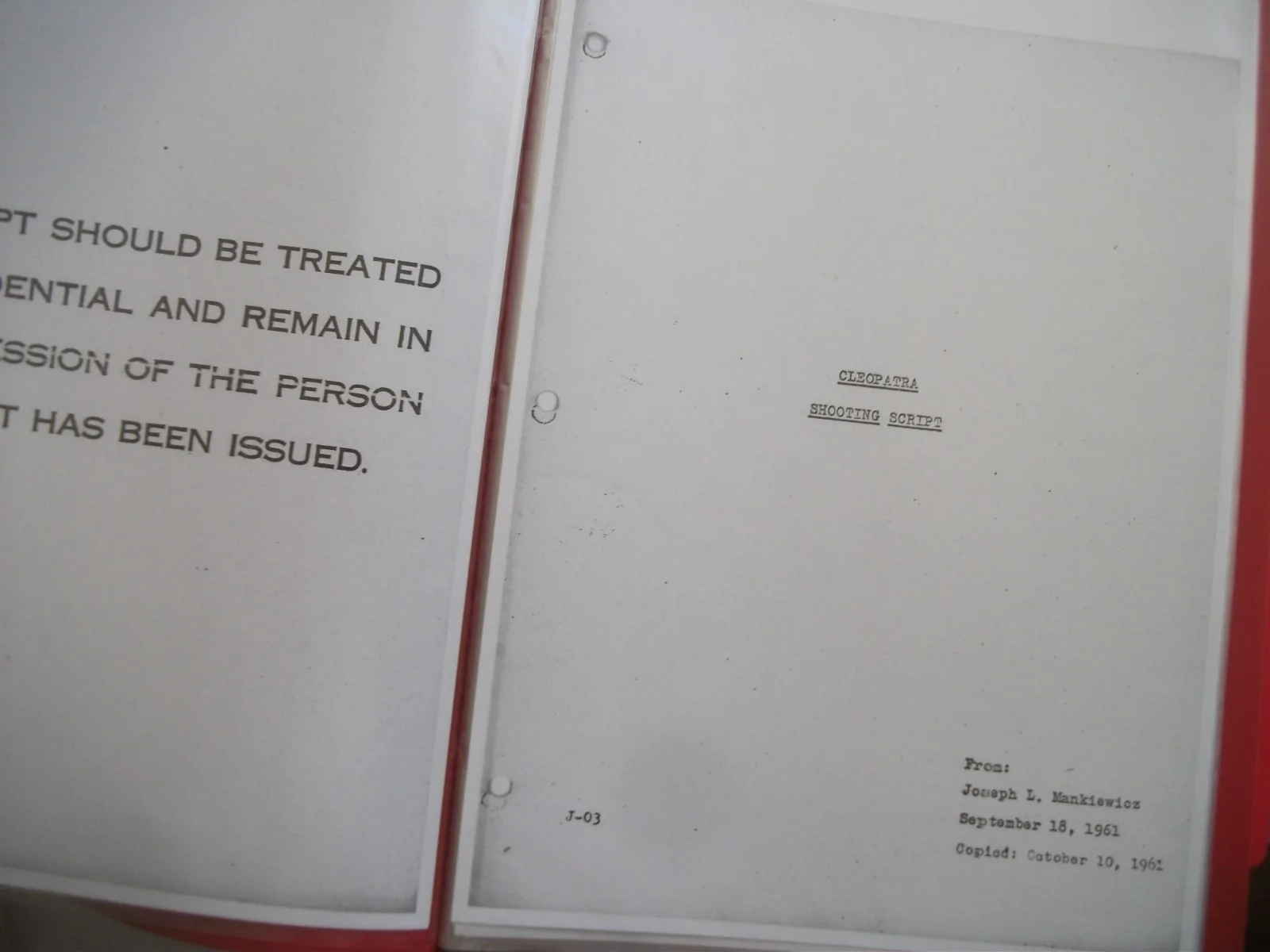 ELIZABETH TAYLOR CLEOPATRA SHOOTING SCRIPT COPY SEPT 18 1961, image 2