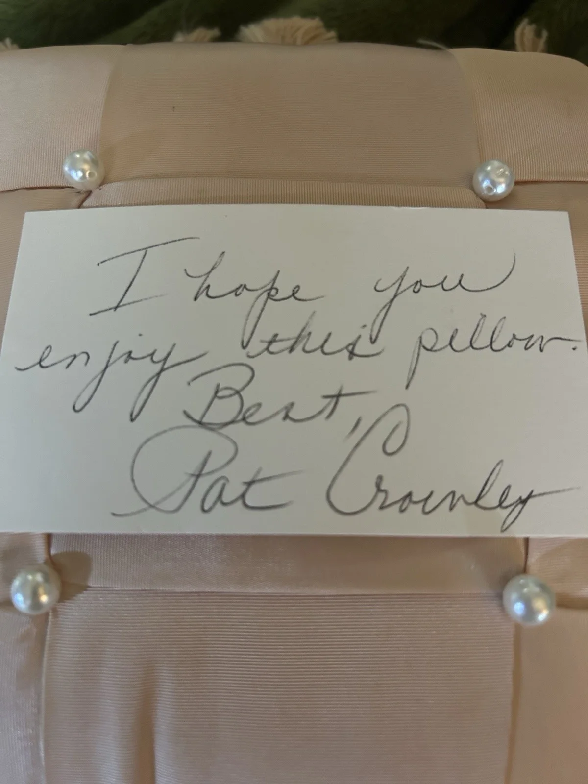 Vintage Sheila Davlin Pillow With Actress Patricia Crowley Signed Card, image 2