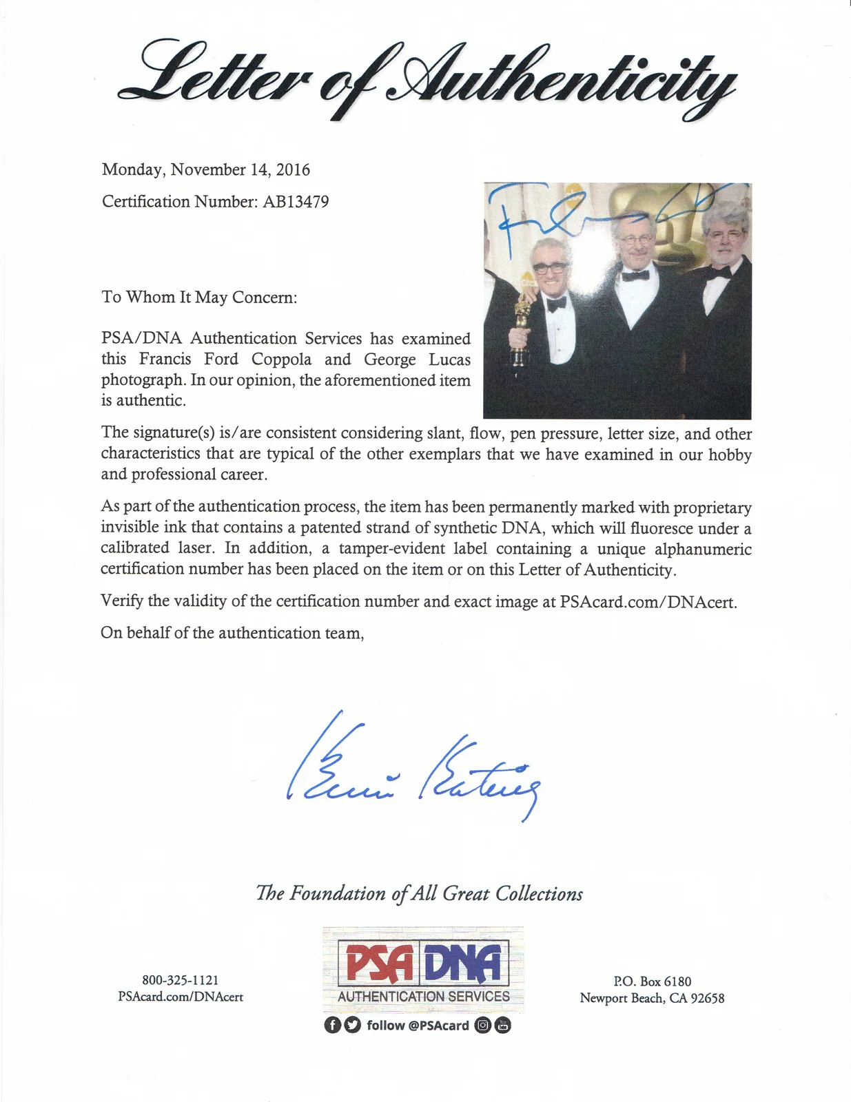 George Lucas, Francis Ford Coppolla — George Lucas & Francis Ford Coppola Dual Signed 11x14 Photo PSA/DNA COA, изображение 3