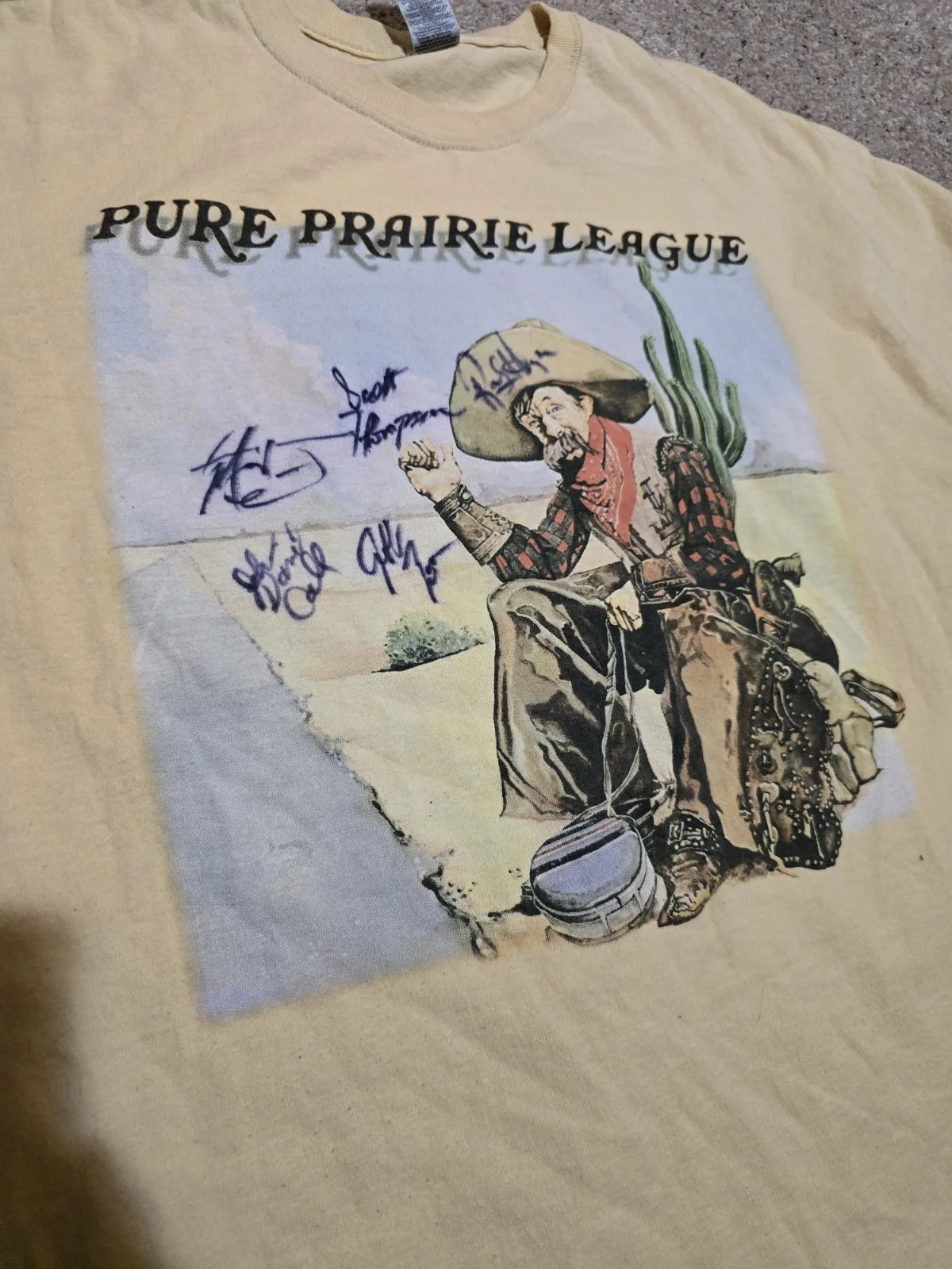 RARE PURE PRAIRIE LEAGUE BAND SIGNED RECORD ALBUM COVER TSHIRT SHIRT IN PERSON, изображение 2