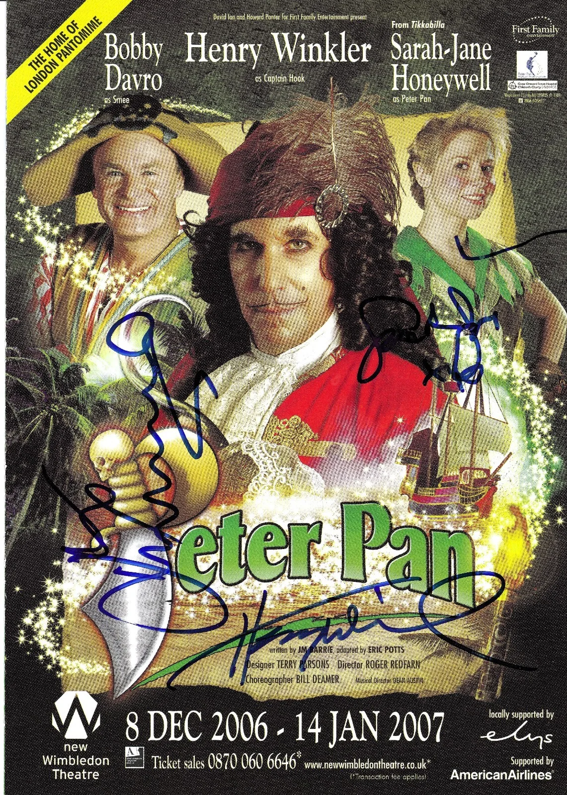 Kathleen Turner, henry winkler — 2 theater flyers HENRY WINKLER in PETER PAN & KATHLEEN TURNER in TALLULAH! COAs, изображение 2