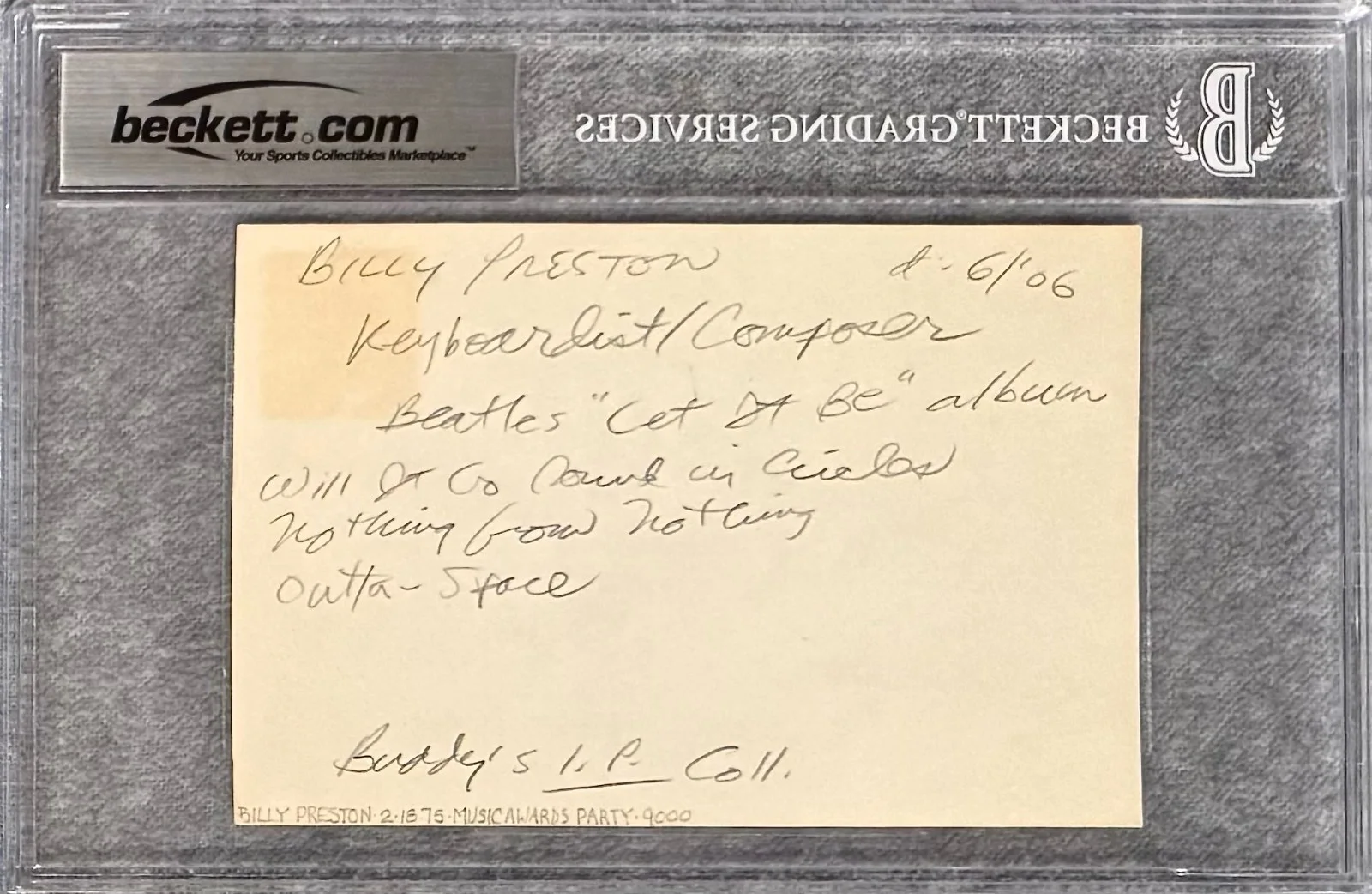 BILLY PRESTON Signed Autographed 4"x6" INDEX CARD Nothing From Nothing BECKETT, image 2