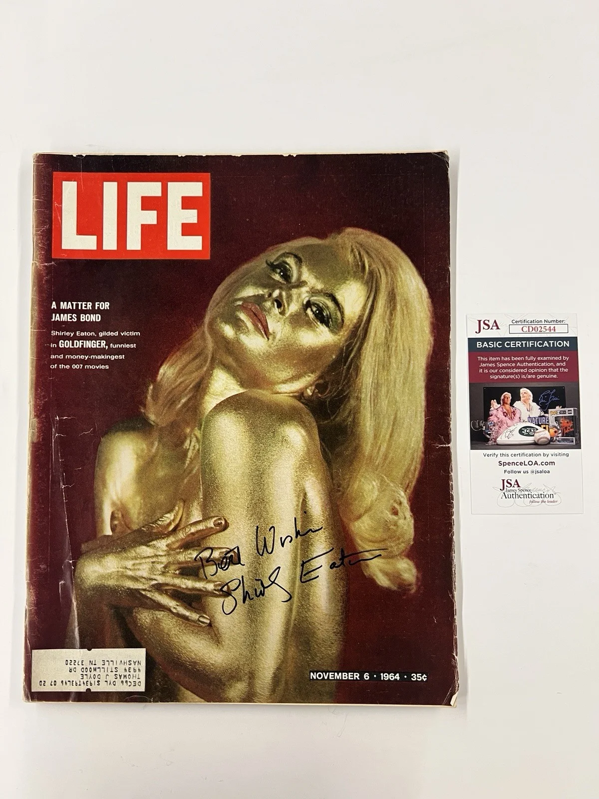 Shirley Eaton — Shirley Eaton Signed Autographed 1964 Life Magazine James Bond Goldfinger JSA