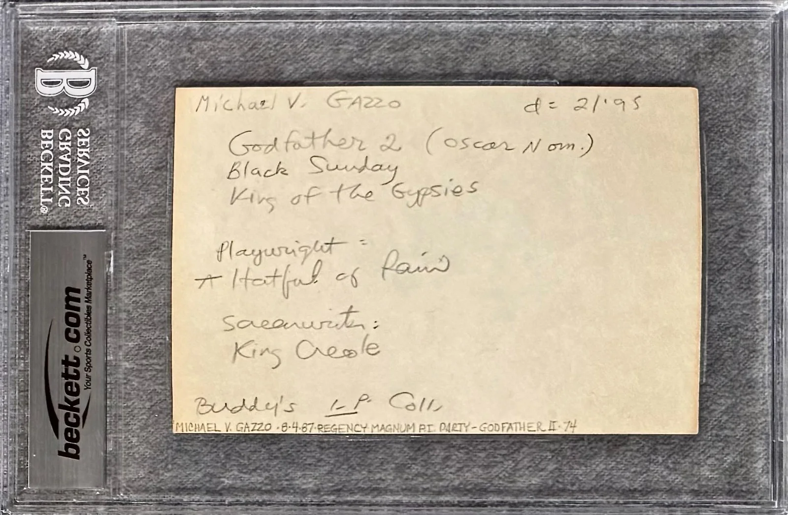 Michael V. Gazzo — MICHAEL V. GAZZO Signed Autograph 4x6 INDEX CARD THE GODFATHER Alligator BECKETT, изображение 4