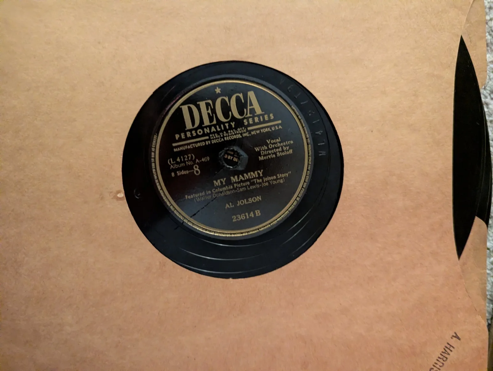 Al Jolson Vinyl Record Set Lot Decca 1946 A469 Songs He Made Famous Vol 3, изображение 3