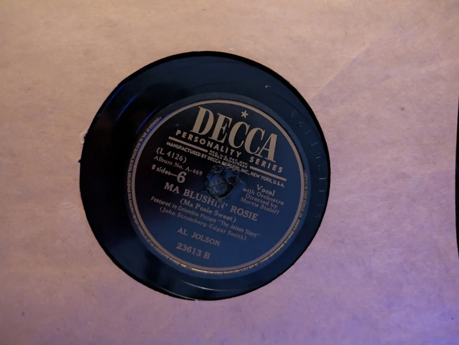 Al Jolson Vinyl Record Set Lot Decca 1946 A469 Songs He Made Famous Vol 3, изображение 5
