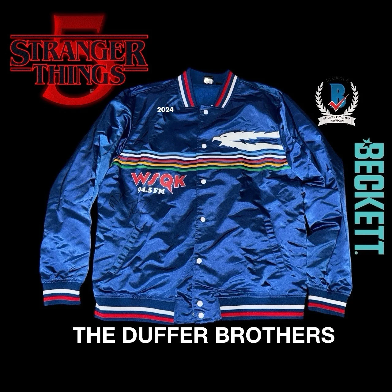 Matt Duffer, Ross Duffer — Duffer Brothers signed Stranger Things Season 5 Jacket XL Beckett Holo *