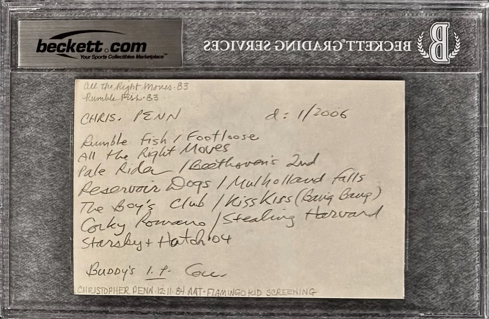 Chris Penn — CHRIS PENN Signed Autograph 4x6 INDEX CARD Reservoir Dogs FOOTLOOSE 1984 BECKETT, изображение 2