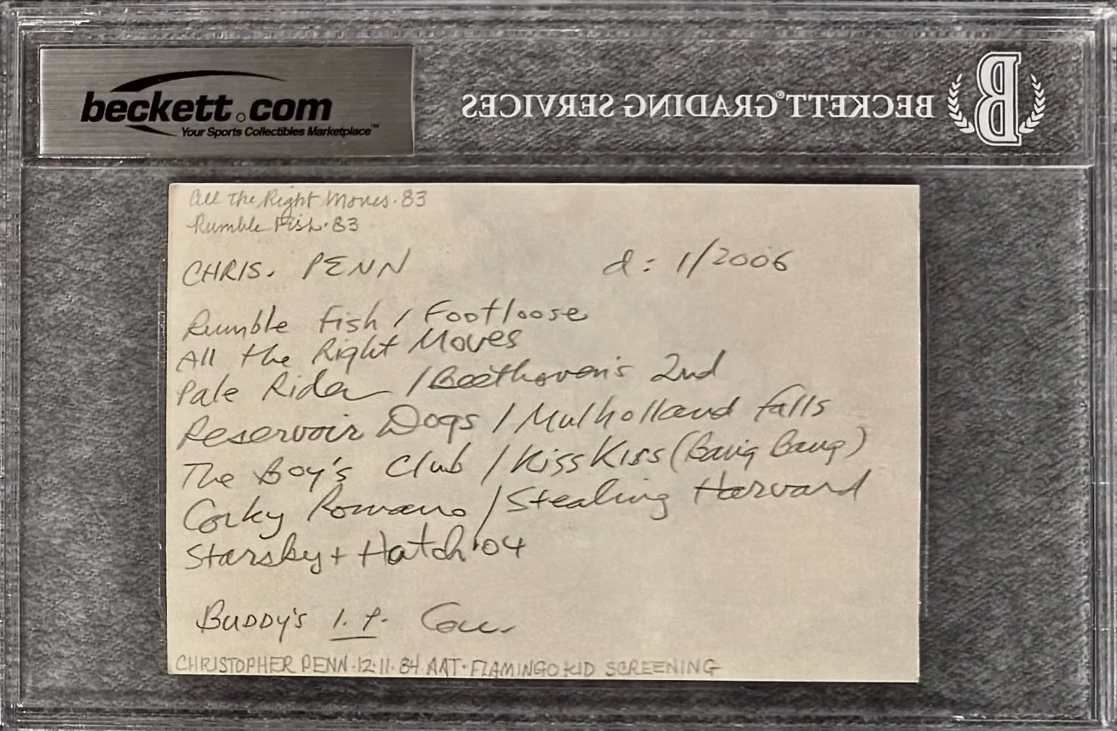 Chris Penn — CHRIS PENN Signed Autograph 4x6 INDEX CARD Reservoir Dogs FOOTLOOSE 1984 BECKETT, изображение 4