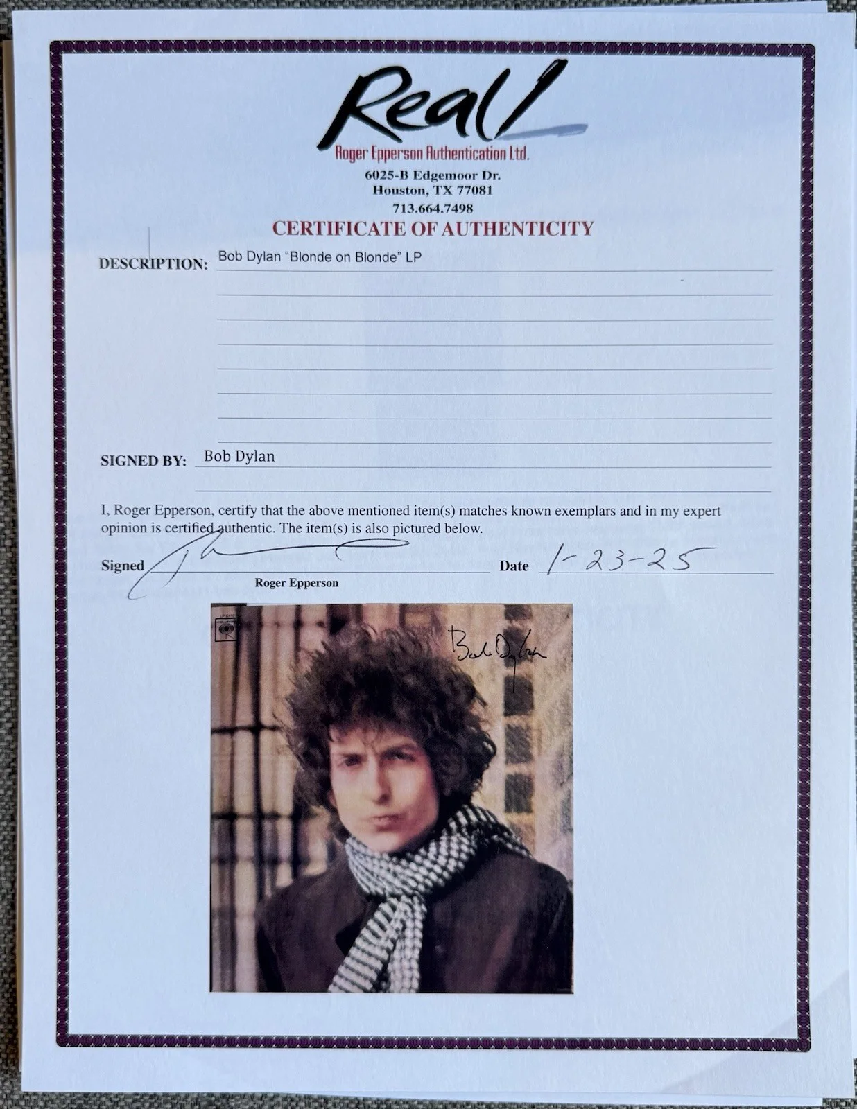 BOB DYLAN - Signed / Autographed ‘Blonde On Blonde’ Album JEFF ROSEN / REAL LOAS, изображение 4