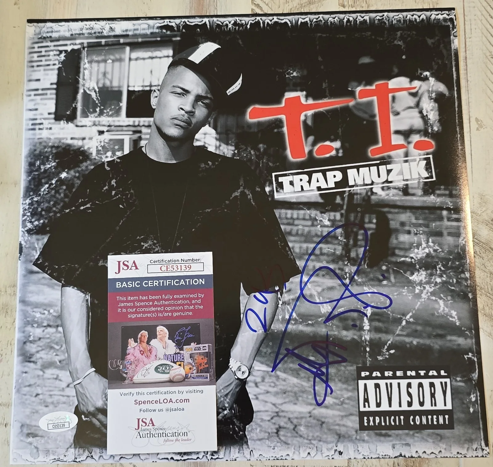 T.i Signed Trap Muzik Vinyl Cover Photo 12x12 JSA, image 4