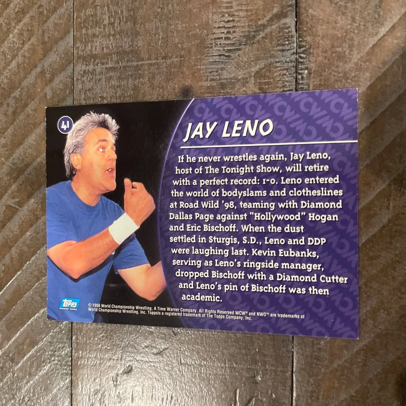 Jay Leno — Jay Leno SIGNED 1998 Topps WCW WWF Rookie Card Autograph The Tonight Show-No COA, изображение 2