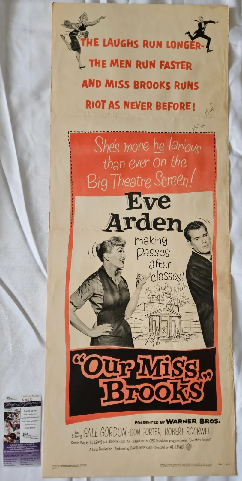 Eve Arden — Eve Arden Signed "Our Miss Brooks" 14x36 Original Movie Poster w/ JSA COA