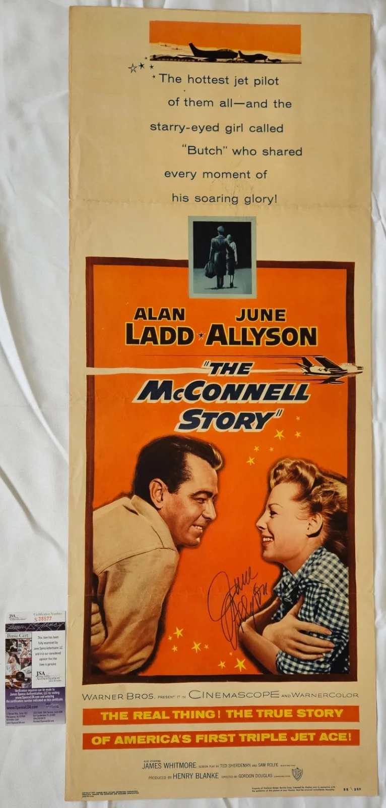 June Allyson — June Allyson Signed "The McConnell Story" 14x36 Original Movie Poster w/ JSA COA