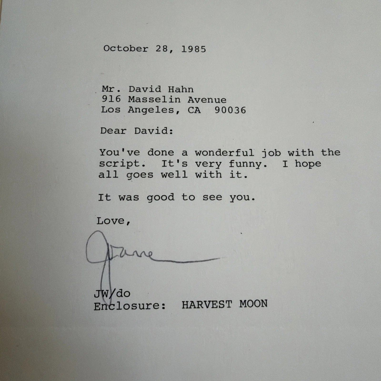 Joanne Woodward — JOANNE WOODWARD - DOCUMENT SIGNED 10.28.1985, image 2