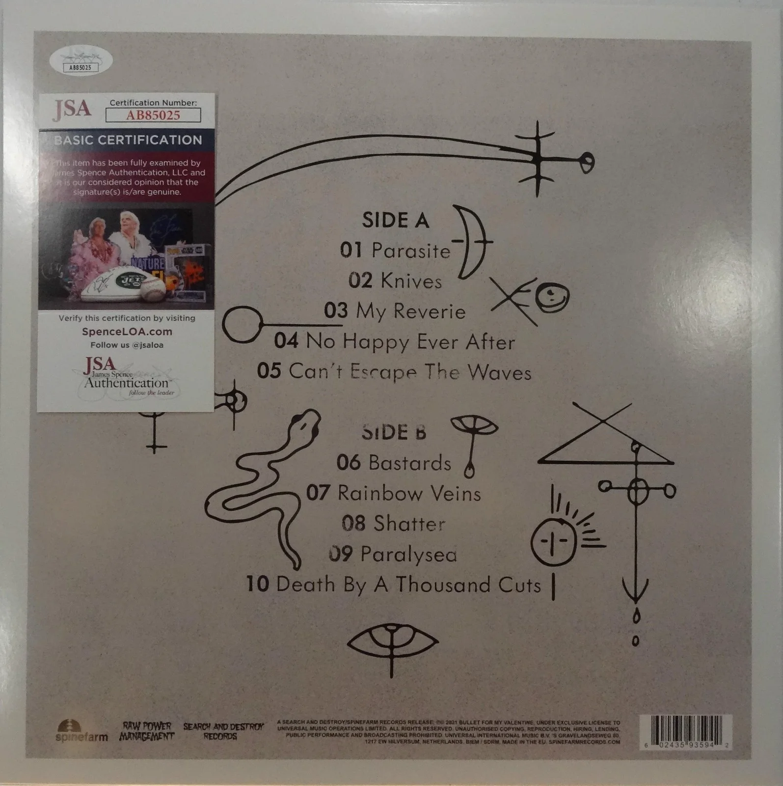 SIGNED BULLET FOR MY VALENTINE AUTOGRAPHED 12" VINYL LP ALBUM JSA COA # AB85025, изображение 3