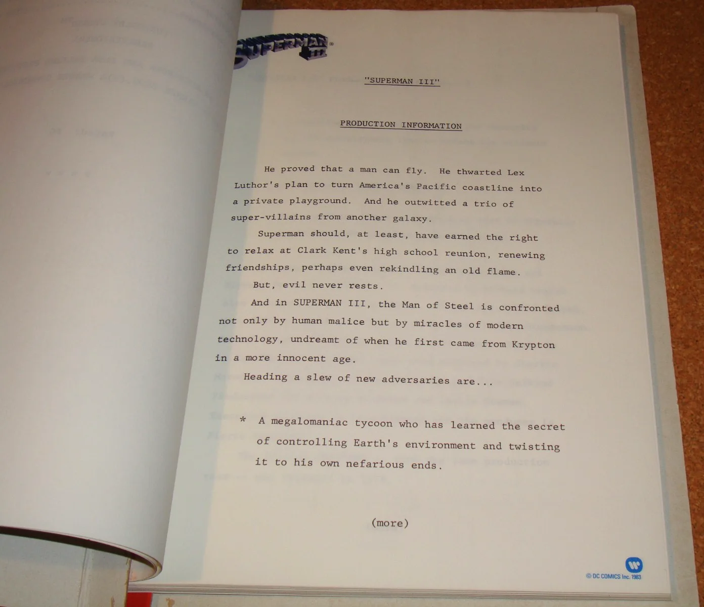 SUPERMAN III/3 -very rare & original US presskit book, approx 120 pages of notes, image 3