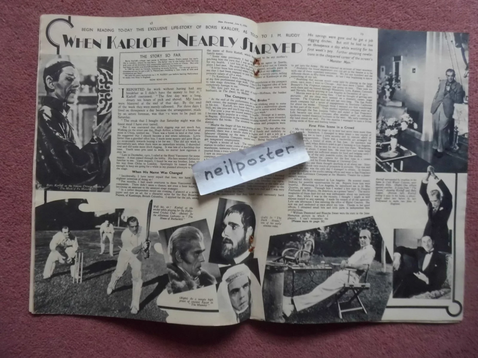 BORIS KARLOFF in FILM PICTORIAL (1936) UK mag JOAN CRAWFORD cover, изображение 2