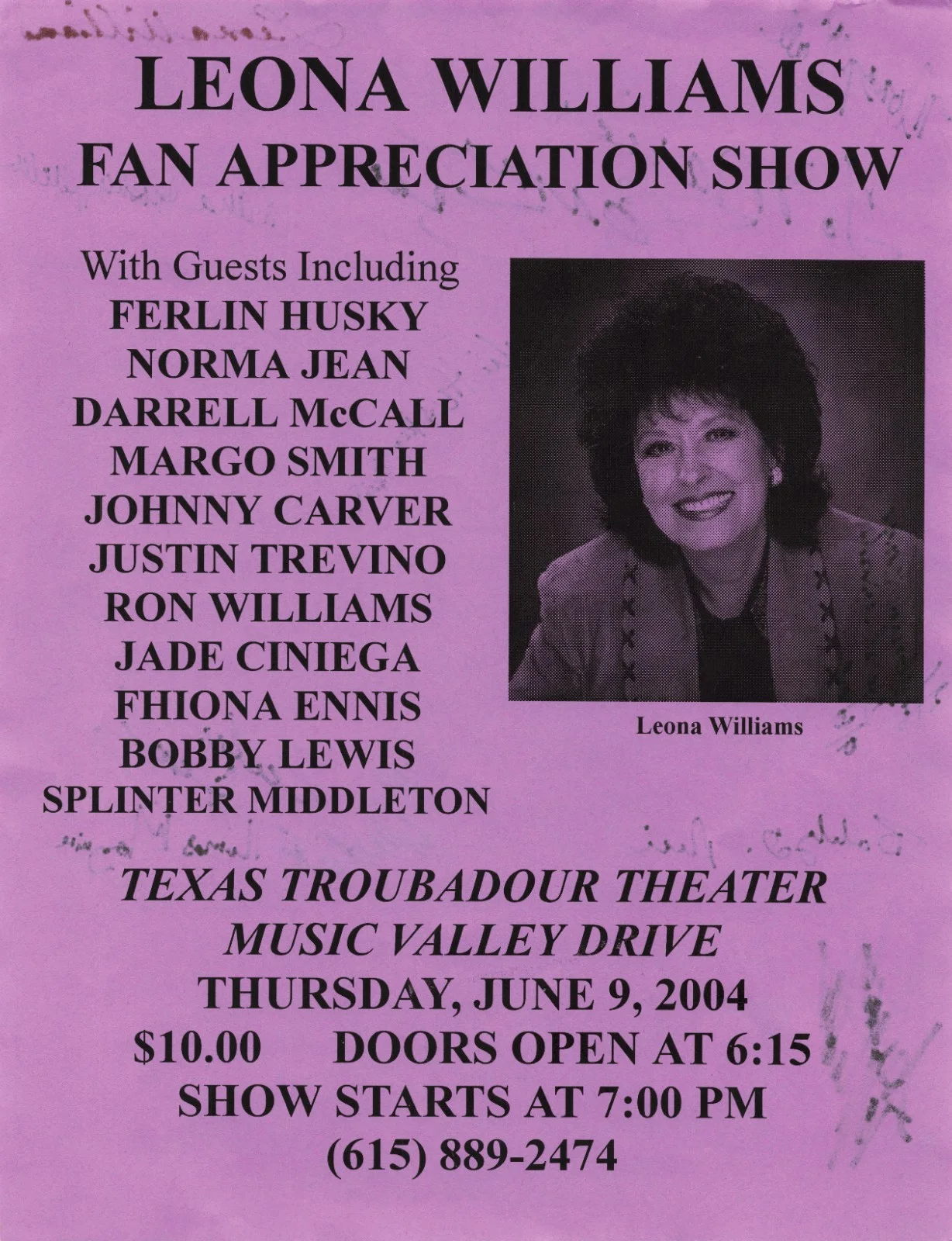Autographed 8.5x11 Flyer - Leona Williams Ferlin Husky Norma Jean Margo Smith, изображение 2