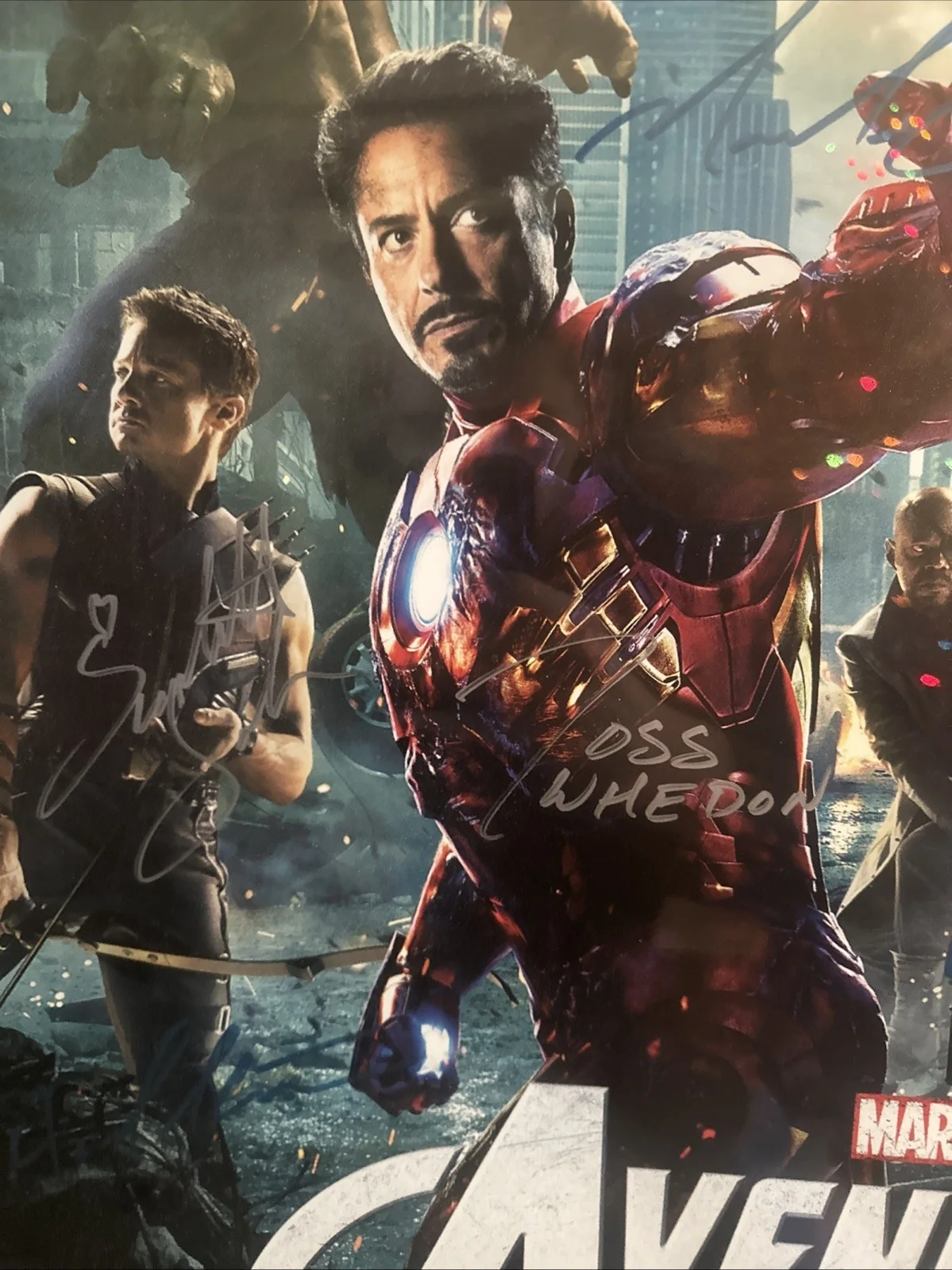 See Photos - 16 Signatures — Signed/framed Avengers Assemble poster. Alongside certificate of authenticity., image 2