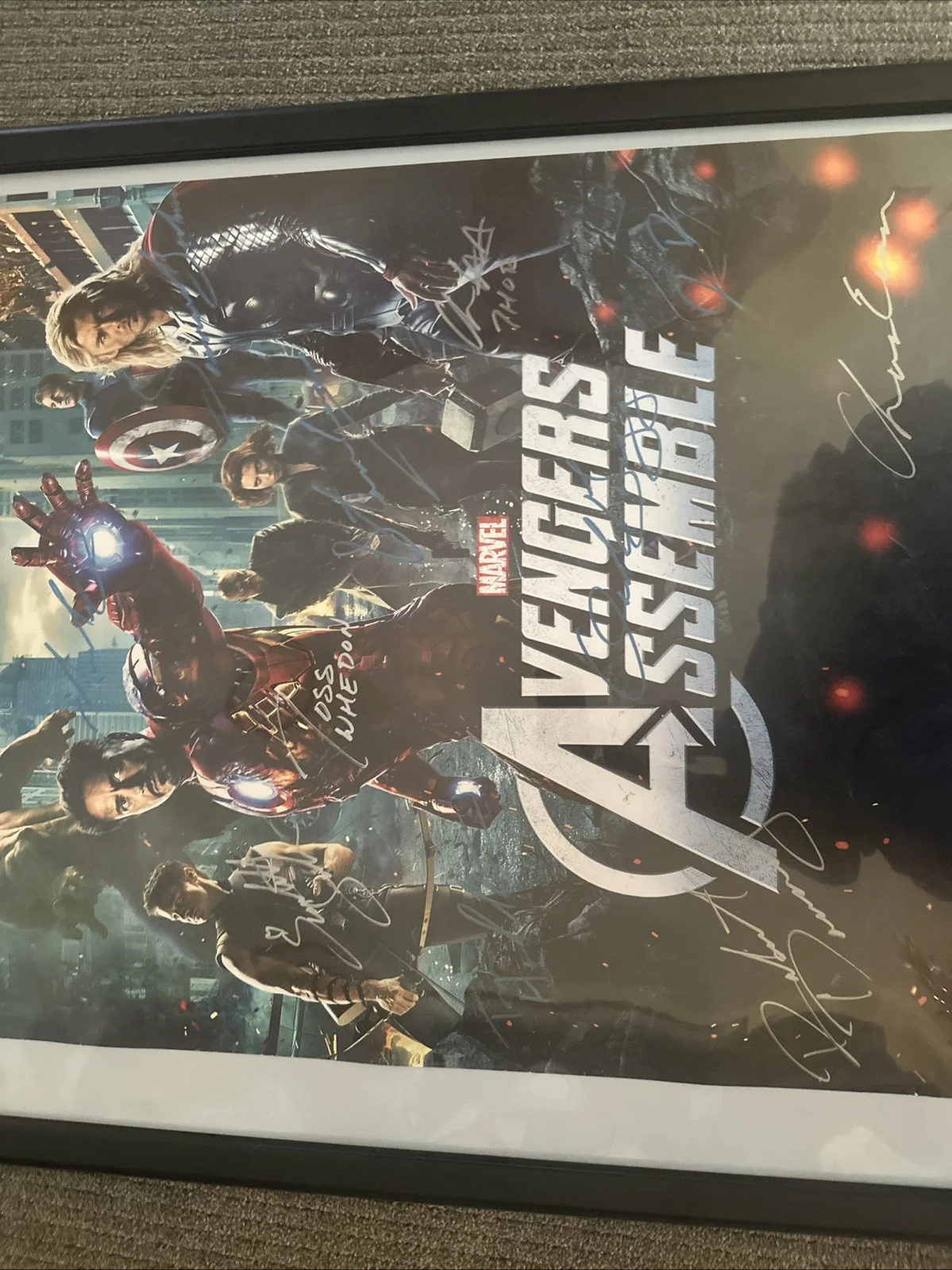 See Photos - 16 Signatures — Signed/framed Avengers Assemble poster. Alongside certificate of authenticity., image 5