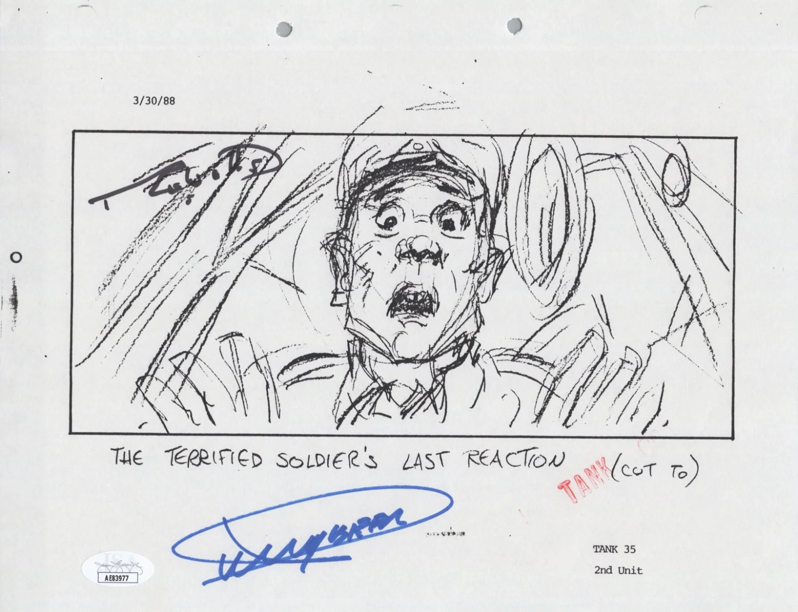 Dickey Beer — Indiana Jones - Storyboard signed by Dickey Beer & Robert Watts 8x10 JSA COA
