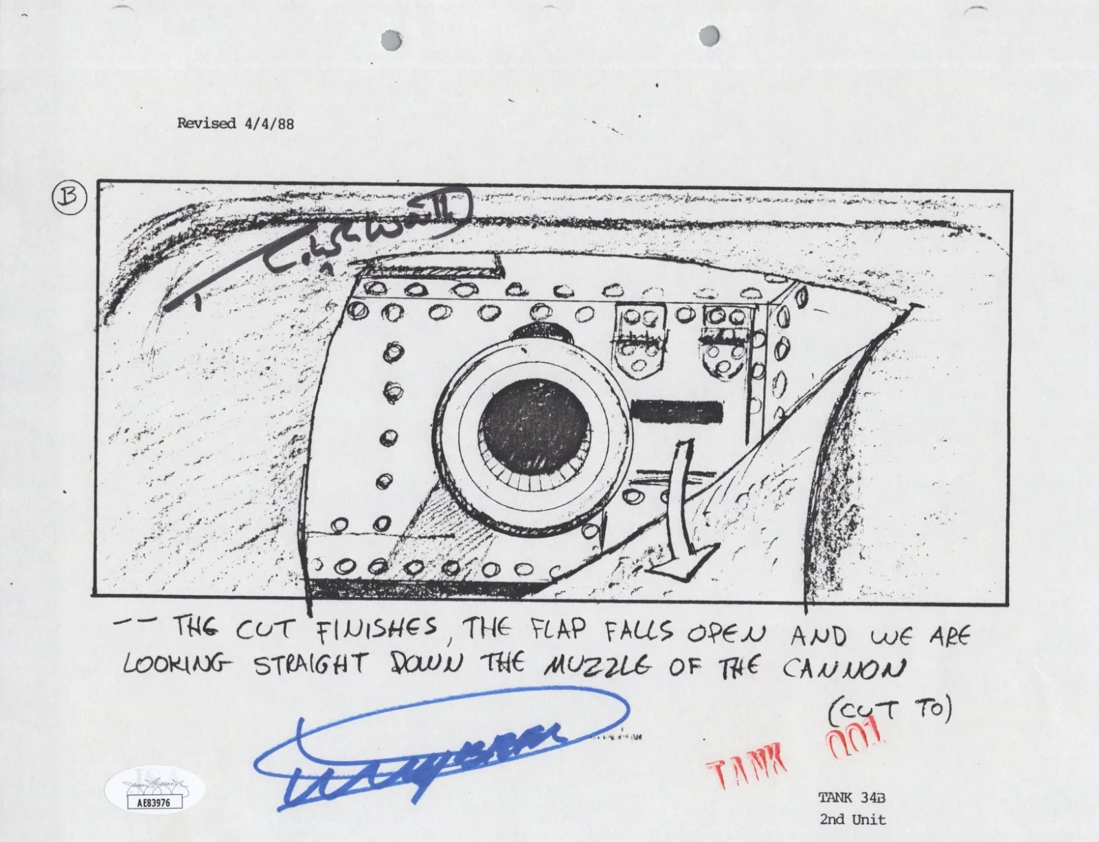 Dickey Beer — Indiana Jones - Storyboard signed by Dickey Beer & Robert Watts 8x10 JSA COA