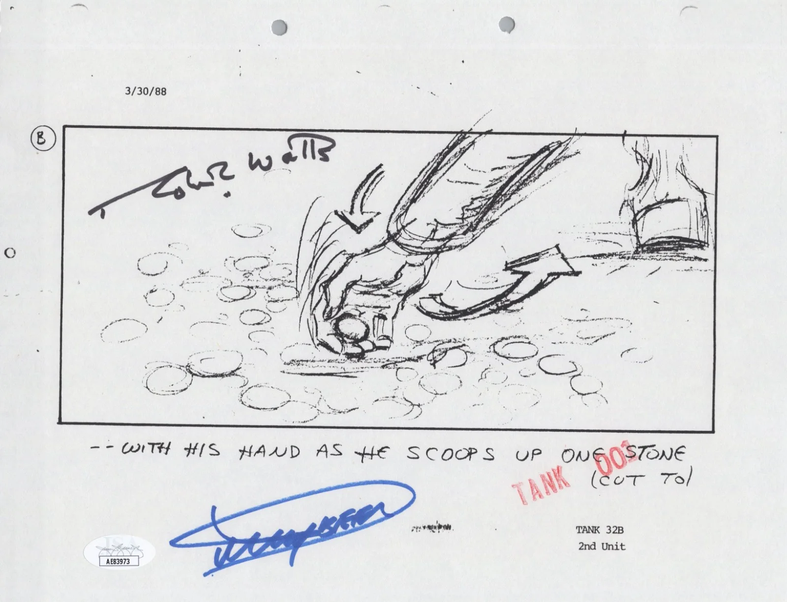 Dickey Beer — Indiana Jones - Storyboard signed by Dickey Beer & Robert Watts 8x10 JSA COA