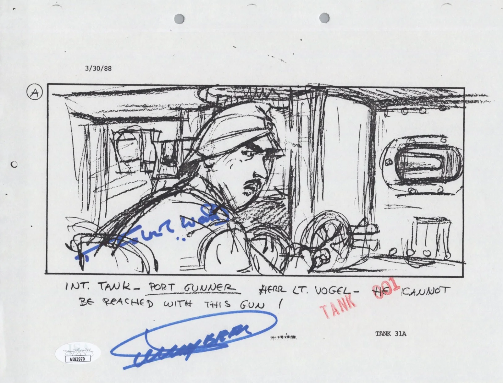 Dickey Beer — Indiana Jones - Storyboard signed by Dickey Beer & Robert Watts 8x10 JSA COA
