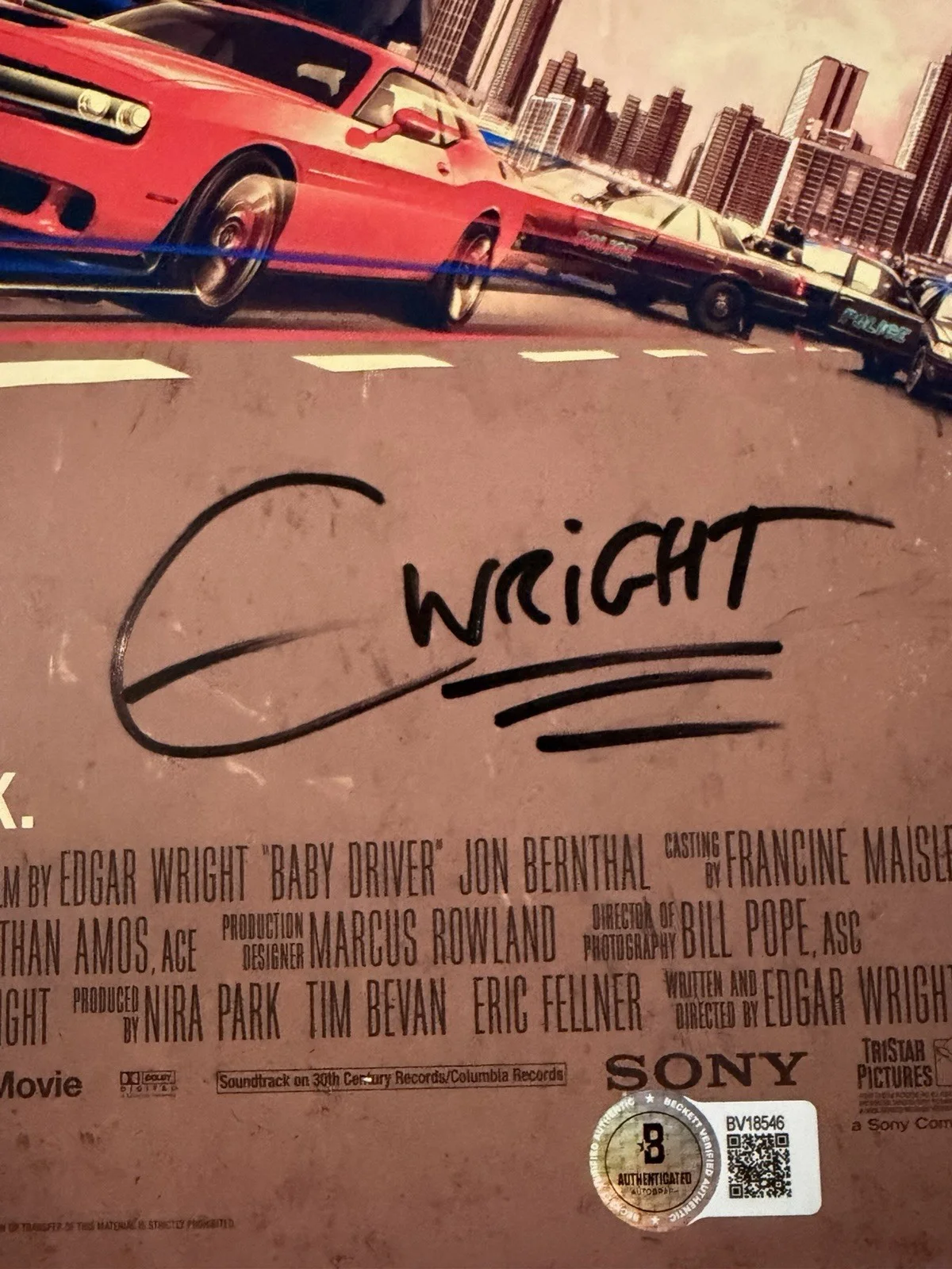 Edgar Wright — EDGAR WRIGHT SIGNED 11x17 BABY DRIVER AUTOGRAPH BECKETT BV18546, image 2